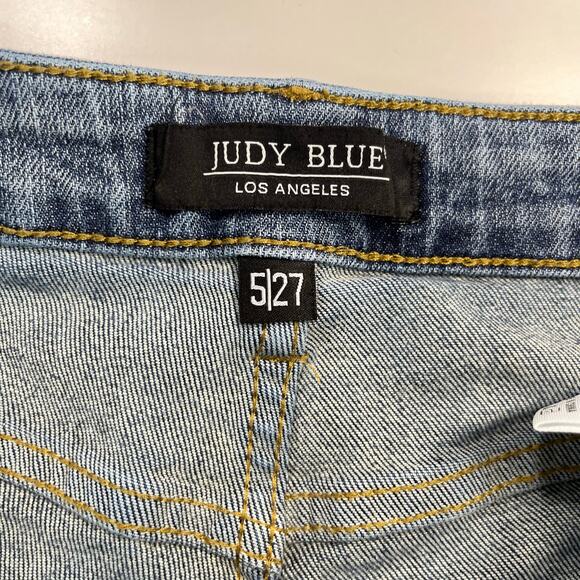 Judy Blue Wide Crop Jeans 5/27 Light Wash Blue Mid Rise Raw Hem JB88903 Stretch - Picture 7 of 13